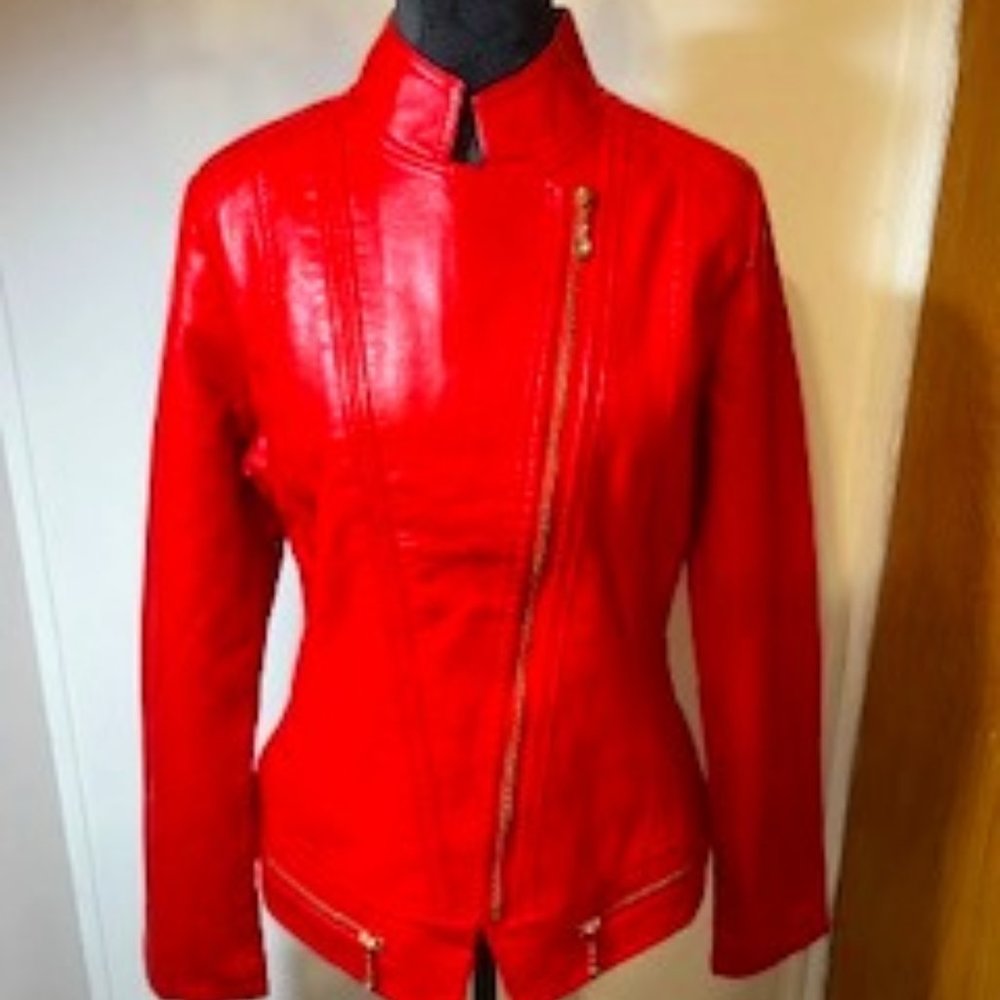 NWOT, LOVE U DEAR, FAUX LEATHER RED JACKET